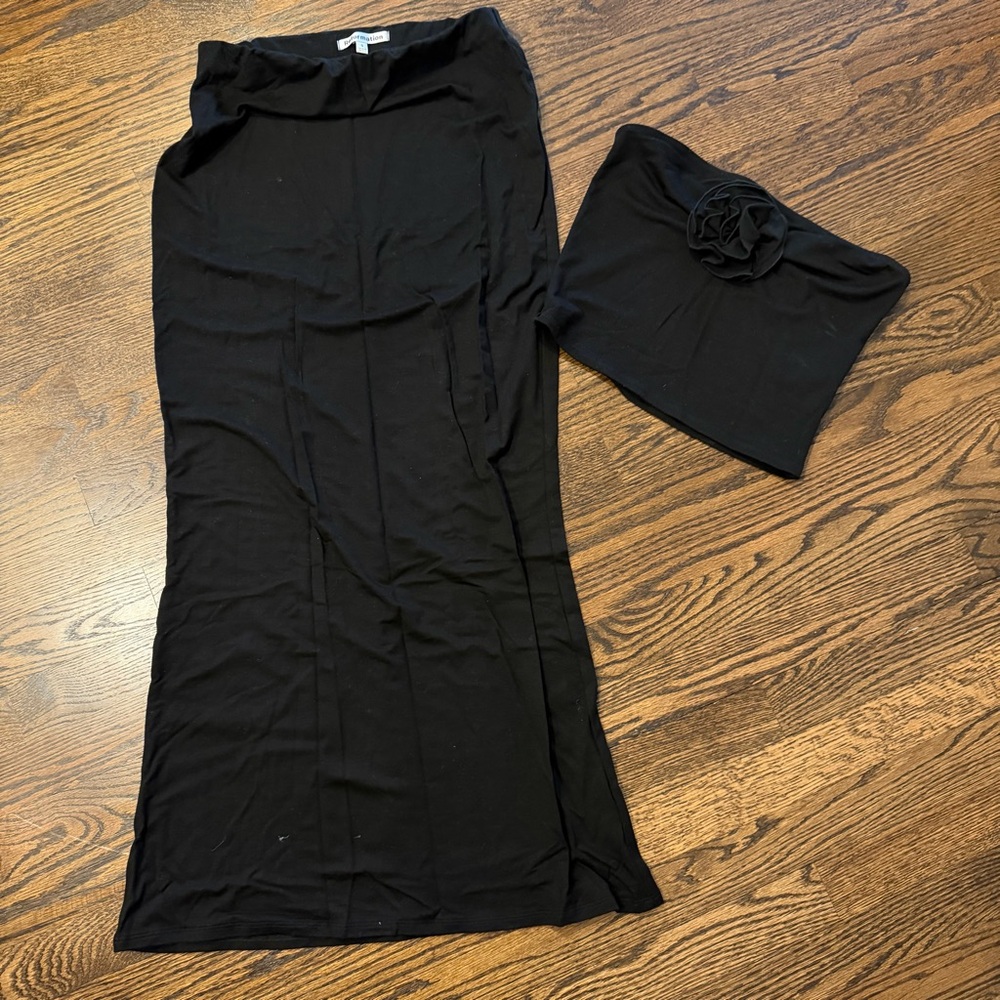 Reformation Black Maxi Skirt and Flower Tube Top Set - Size Small